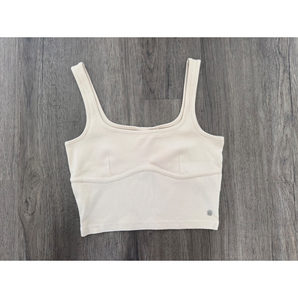 Roxy Pretty Please Rib Tank Top Cream Square Neck Crop Women's Medium